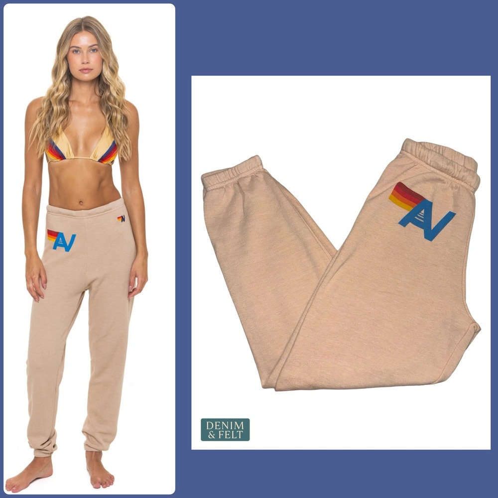 Aviator Nation Logo Sweatpants Sand Neutral California Lounge Joggers XS